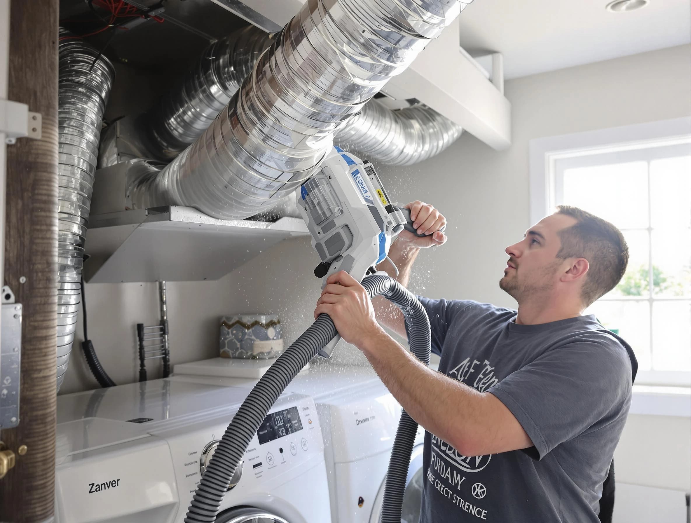 Pinson Dryer Vent Cleaning specialist cleaning deep within a dryer vent duct system in Pinson