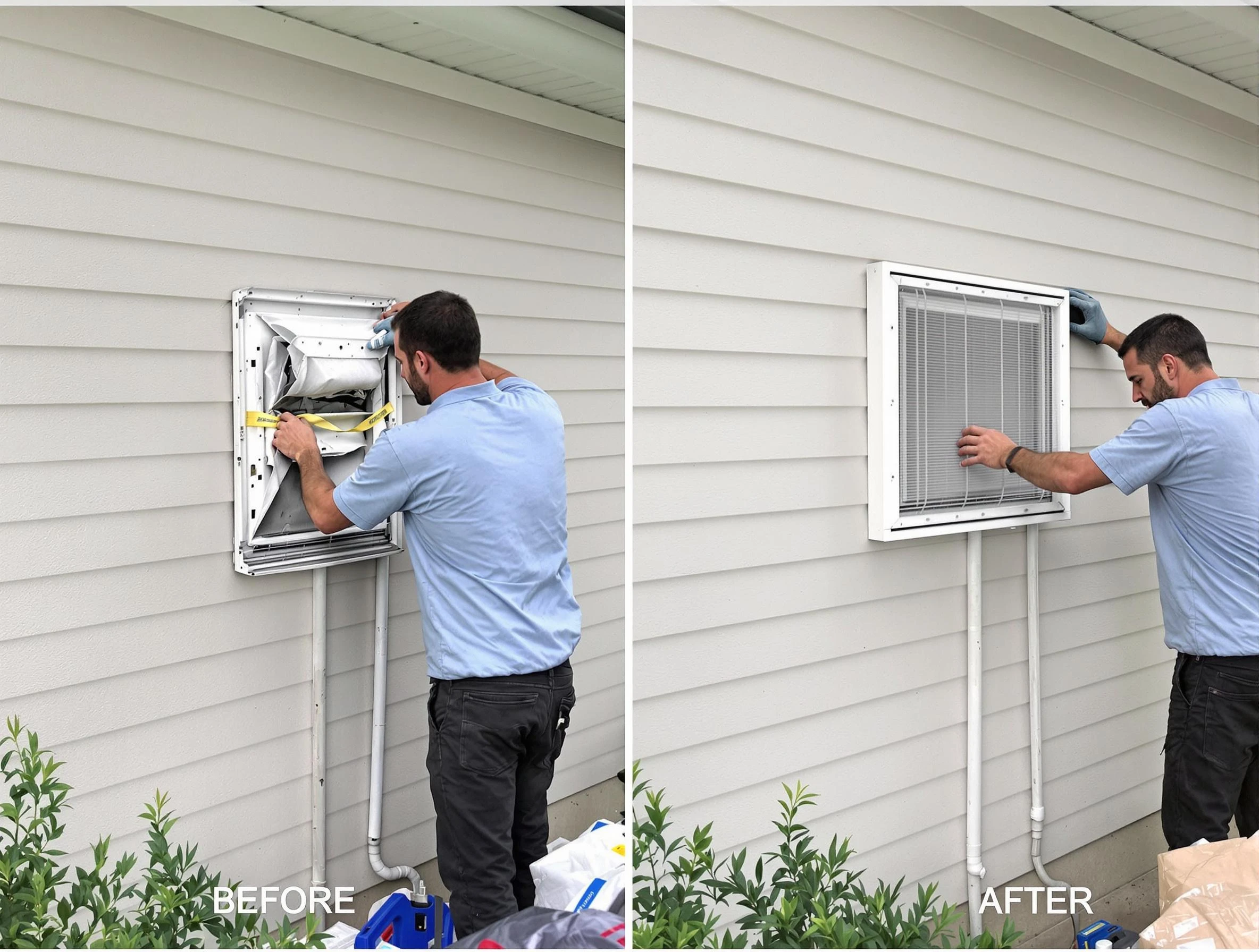Pinson Dryer Vent Cleaning technician installing high-quality dryer vent cover at a residential property in Pinson